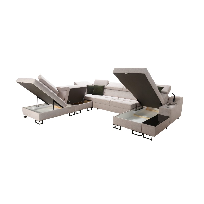 U-förmige Ecksofa Avanti X mit Schlaffunktion und USB-Lampe | Samt, Whisper 11 + Kunstleder U-förmige Ecksofa Avanti X mit Schlaffunktion und USB-Lampe | Samt, Whisper 11 + Kunstleder