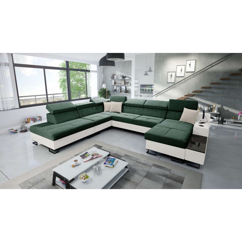 U-förmige Ecksofa Avanti X mit Schlaffunktion und USB-Lampe | Samt, Whisper 11 + Kunstleder U-förmige Ecksofa Avanti X mit Schlaffunktion und USB-Lampe | Samt, Whisper 11 + Kunstleder