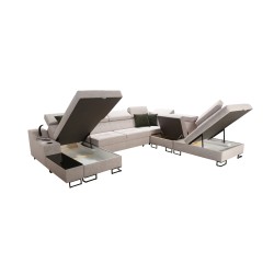U-förmiges Sofa Avanti X mit Schlaffunktion und USB-Lampe | Velours, Whisper 3 + Ökoleder U-förmiges Sofa Avanti X mit Schlaffunktion und USB-Lampe | Velours, Whisper 3 + Ökoleder