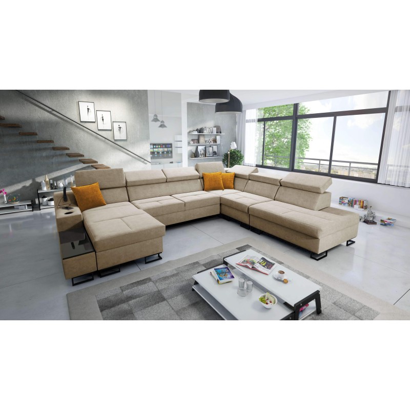 U-shaped Avanti X sectional sofa with sleeping function and USB lamp | Velvet, Whisper 3