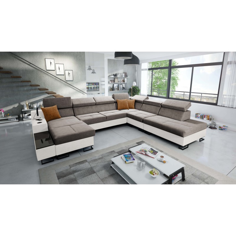 U-förmiges Ecksofa Avanti X mit Schlaffunktion und USB-Lampe | Samt, Whisper 5 + Kunstleder U-förmiges Ecksofa Avanti X mit Schlaffunktion und USB-Lampe | Samt, Whisper 5 + Kunstleder