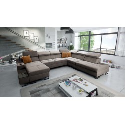 U-förmiges Sofa Avanti X mit Schlaf- und USB-Lampenfunktion | Velours, Whisper 5
