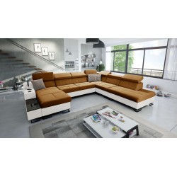 U-förmiges Sofa Avanti X mit Schlaffunktion und USB-Lampe | Samt, Whisper 9 + Kunstleder