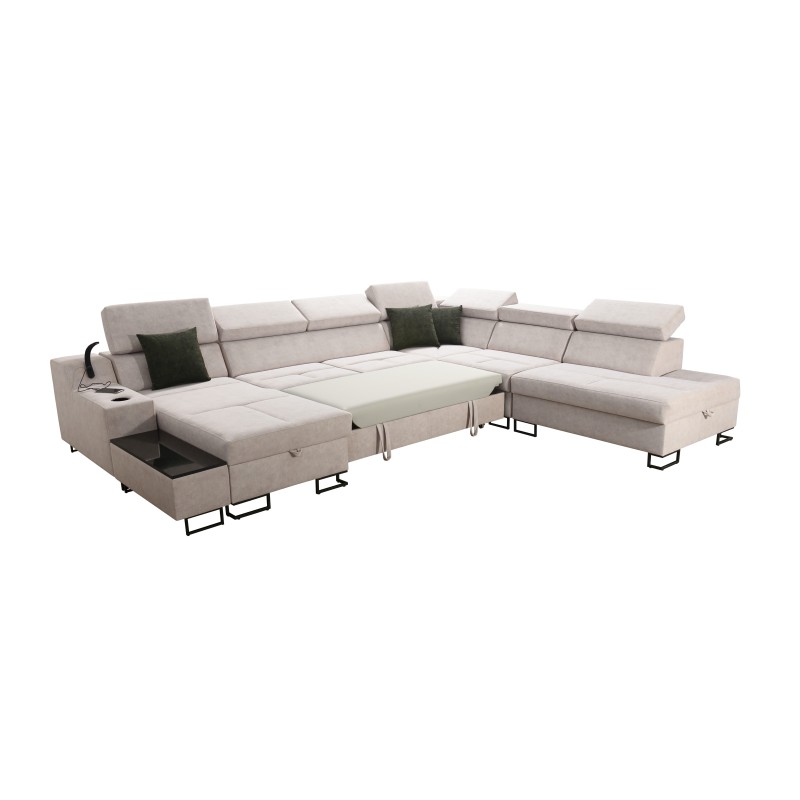 U-förmige Ecksofa Avanti X mit Schlaffunktion und USB-Lampe | Samt, Whisper 11 + Kunstleder U-förmige Ecksofa Avanti X mit Schlaffunktion und USB-Lampe | Samt, Whisper 11 + Kunstleder