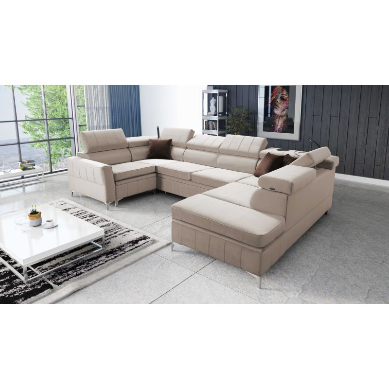 Modena V corner sofa with sleeping function and bedding storage - Velvet, Amor velvet 4303