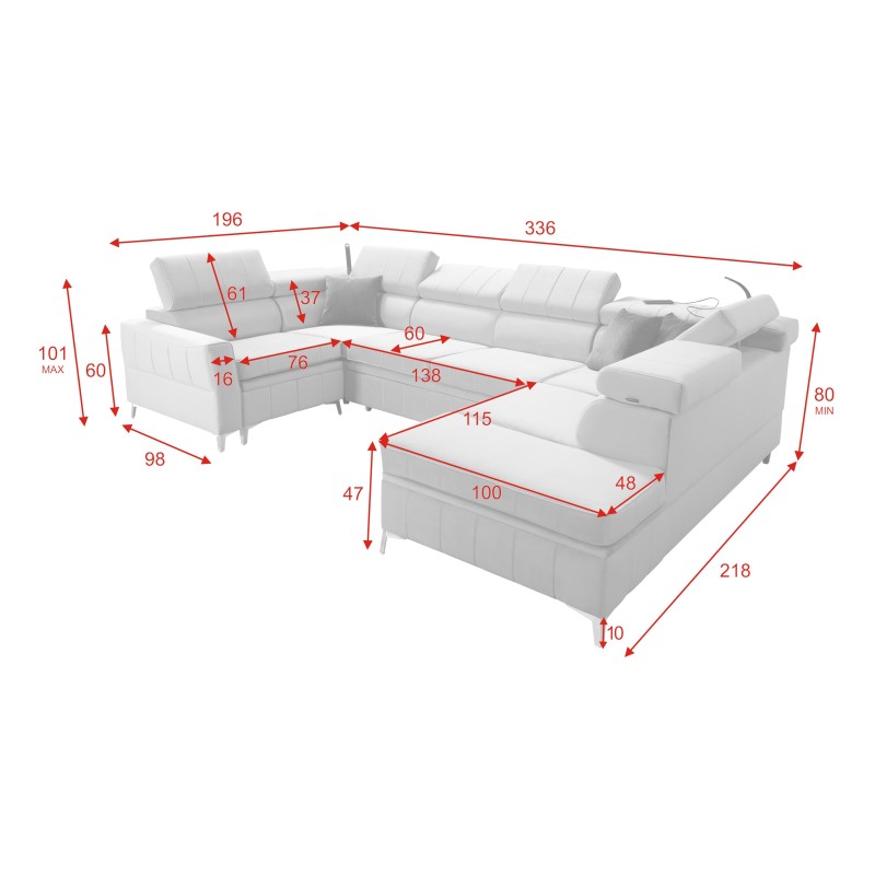 Modena V corner sofa with a sleeping function and a storage compartment for bedding - Velvet, Amor velvet 4318 Modena V corner sofa with a sleeping function and a storage compartment for bedding - Velvet, Amor velvet 4318