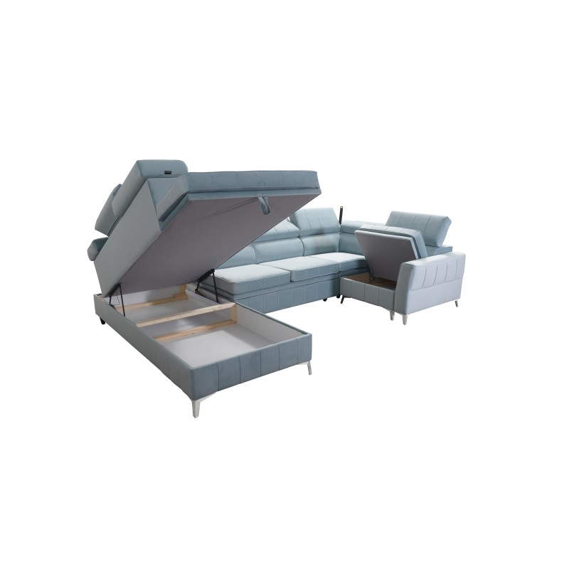 Modena V corner sofa with a sleeping function and storage for bedding - Velvet, Amor velvet 4321 Modena V corner sofa with a sleeping function and storage for bedding - Velvet, Amor velvet 4321