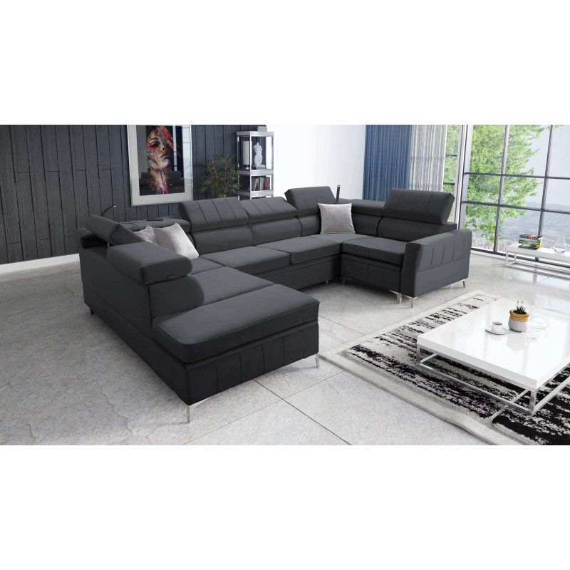 Modena V corner sofa with a sleeping function and storage for bedding - Velvet, Amor velvet 4321