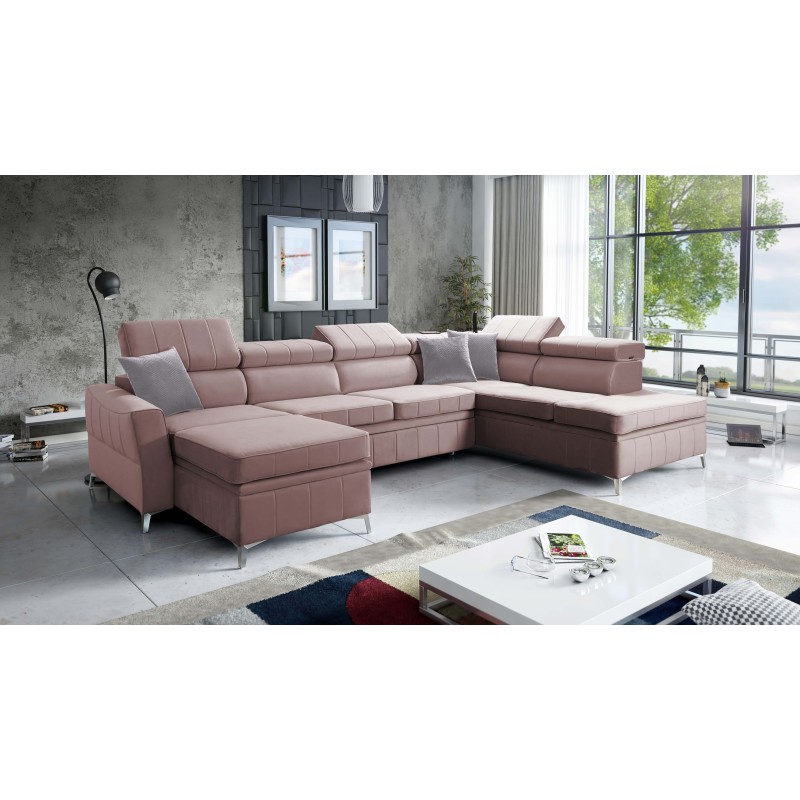 Narożnik Modena VI z funkcją spania – elegancja i funkcjonalność w tkaninie Velvet, Amor velvet 4308 Narożnik Modena VI z funkcją spania – elegancja i funkcjonalność w tkaninie Velvet, Amor velvet 4308