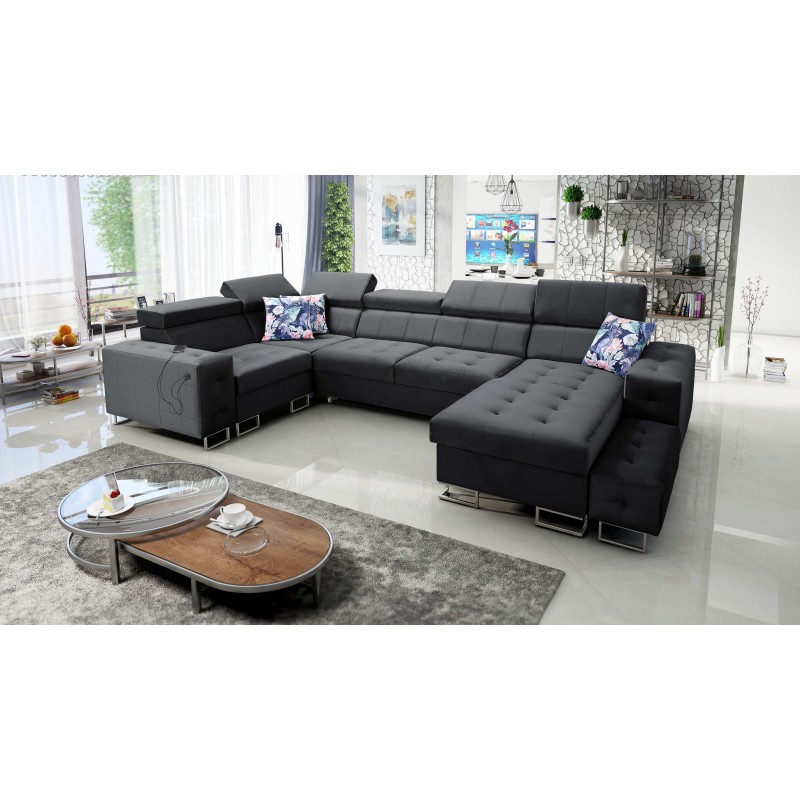 Fusion IV Corner Sofa with Quilted Seat, Sleeping Function, and USB Port | Velvet | Hydrophobic, Magic Velvet 2219