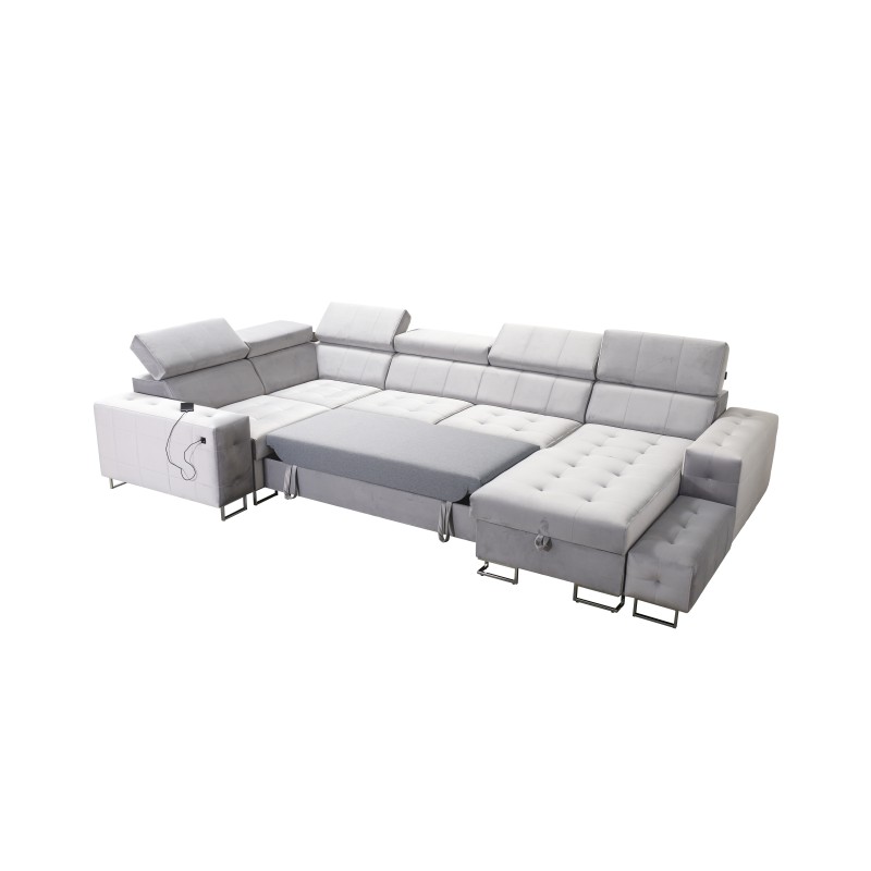 Fusion IV corner sofa with quilted seat, sleeping function, and USB port | Velvet | Hydrophobic, Magic Velvet 2282