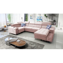 Fusion IV corner sofa with quilted seat, sleeping function, and USB port | Velvet | Hydrophobic, Magic Velvet 2264