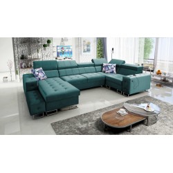 Fusion IV corner sofa with quilted seat, sleeping function, and USB port | Velvet | Hydrophobic, Magic Velvet 2221