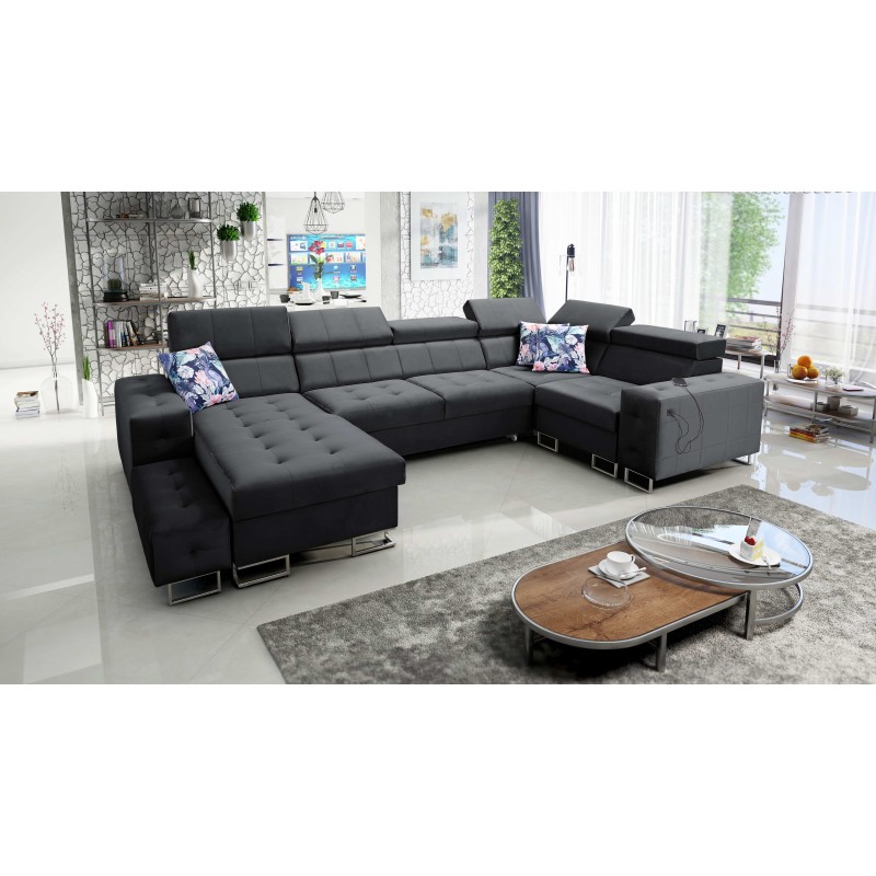 Fusion IV Corner Sofa with Quilted Seat, Sleeping Function, and USB Port | Velvet | Hydrophobic, Magic Velvet 2219