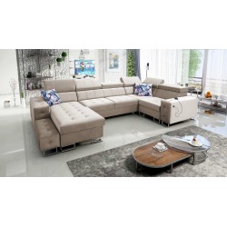 Fusion IV corner sofa with quilted seat, sleeping function, and USB port | Velvet | Hydrophobic, Magic Velvet 2282