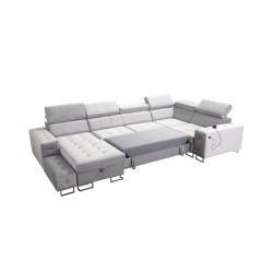 Fusion IV corner sofa with quilted seat, sleeping function, and USB port | Velvet | Hydrophobic, Magic Velvet 2282