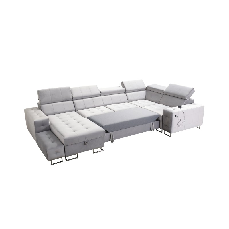 Fusion IV corner sofa with quilted seat, sleeping function, and USB port | Velvet | Hydrophobic, Magic Velvet 2282
