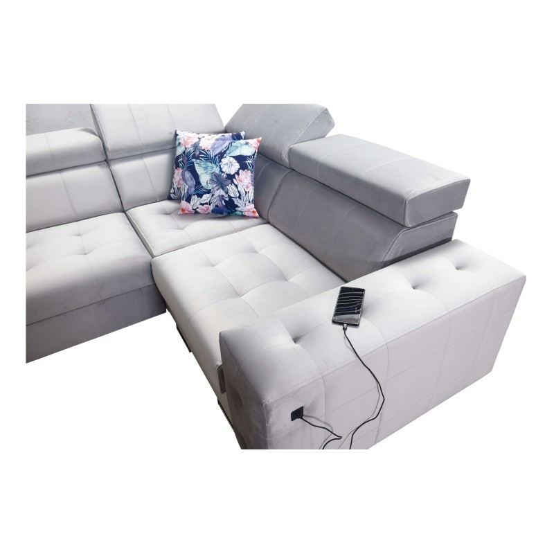 Fusion IV corner sofa with quilted seat, sleeping function, and USB port | Velvet | Hydrophobic, Magic Velvet 2282
