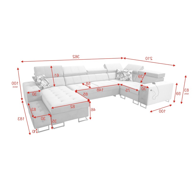 Fusion IV corner sofa with quilted seat, sleeping function, and USB port | Velvet | Hydrophobic, Magic Velvet 2282