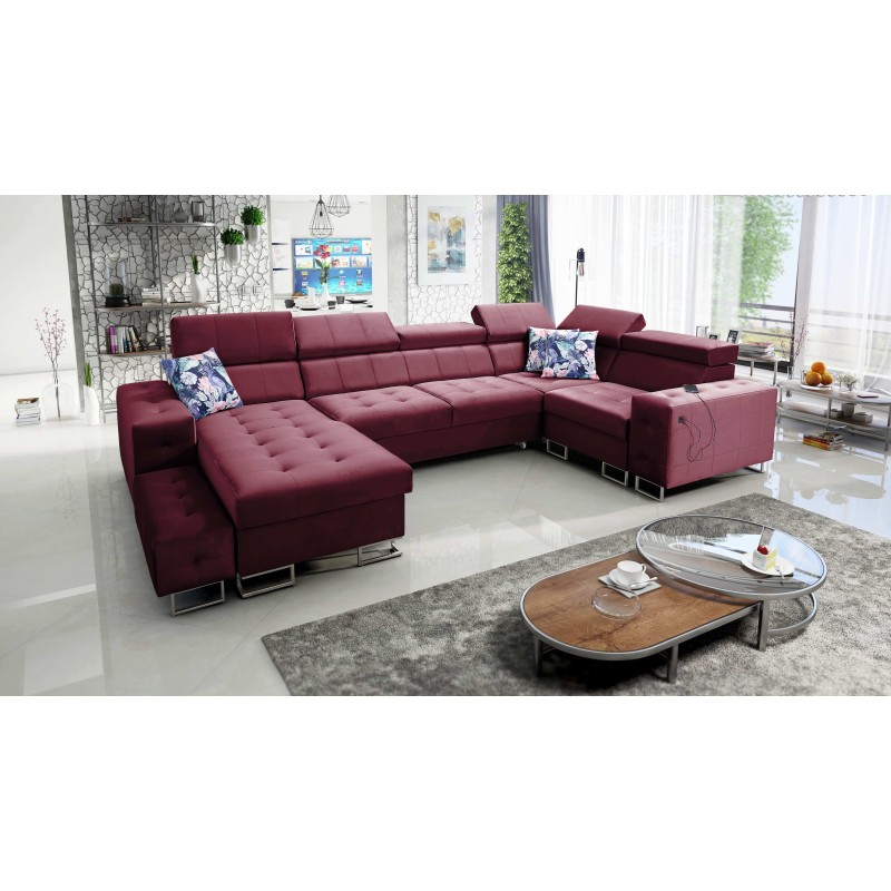 Fusion IV Corner Sofa with Quilted Seat, Sleeping Function, and USB Port | Velvet | Hydrophobic, Magic Velvet 2229