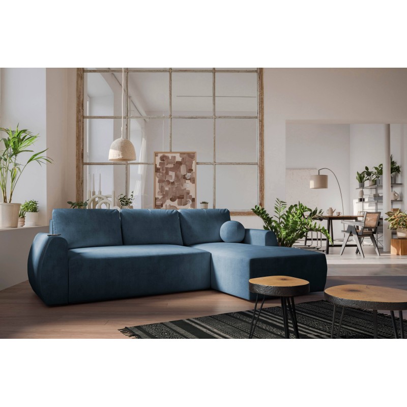 Nilo corner sofa with sleeping function and USB port in Velvet fabric, Wave 14 - Comfort and style in one