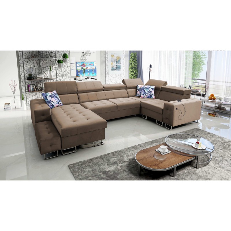 Fusion IV corner sofa with quilted seat, sleeping function, and USB port | Velvet | Hydrophobic, Magic Velvet 2299