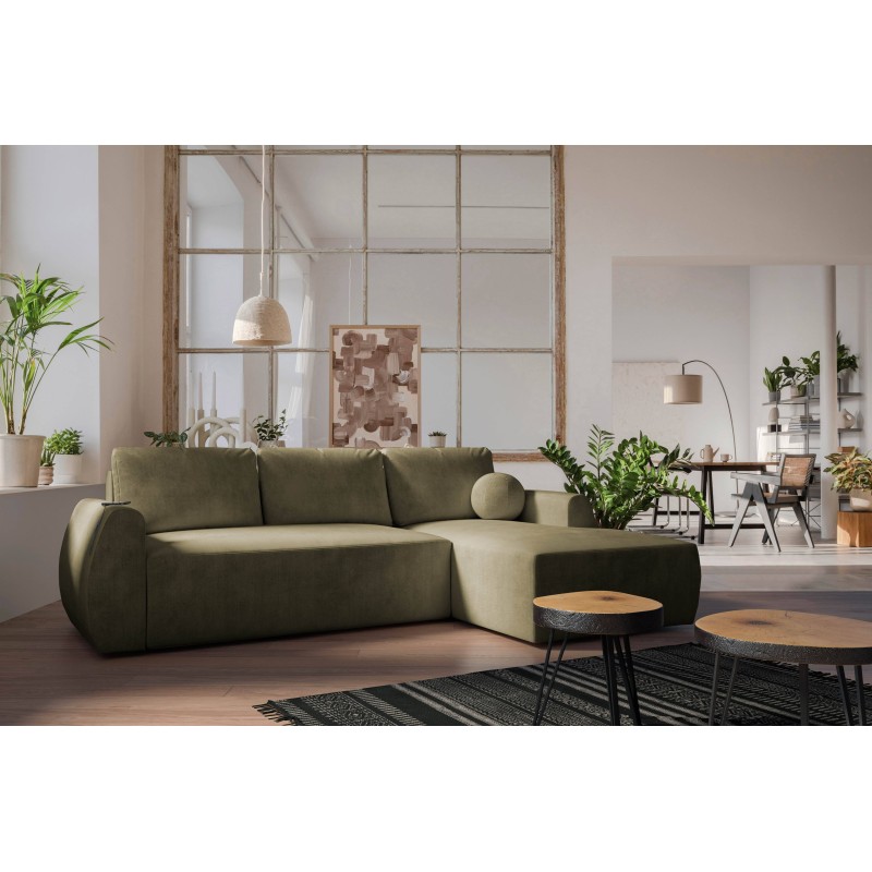 Nilo corner sofa with a sleeping function and USB port in Velvet fabric, Wave 11 - Comfort and style in one Nilo corner sofa with a sleeping function and USB port in Velvet fabric, Wave 11 - Comfort and style in one