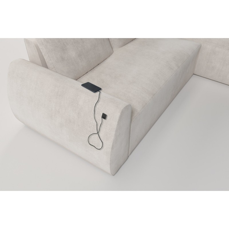 Narożnik Nilo z funkcją spania i portem USB w tkaninie Welur, Wave 1 - Komfort i styl w jednym Narożnik Nilo z funkcją spania i portem USB w tkaninie Welur, Wave 1 - Komfort i styl w jednym
