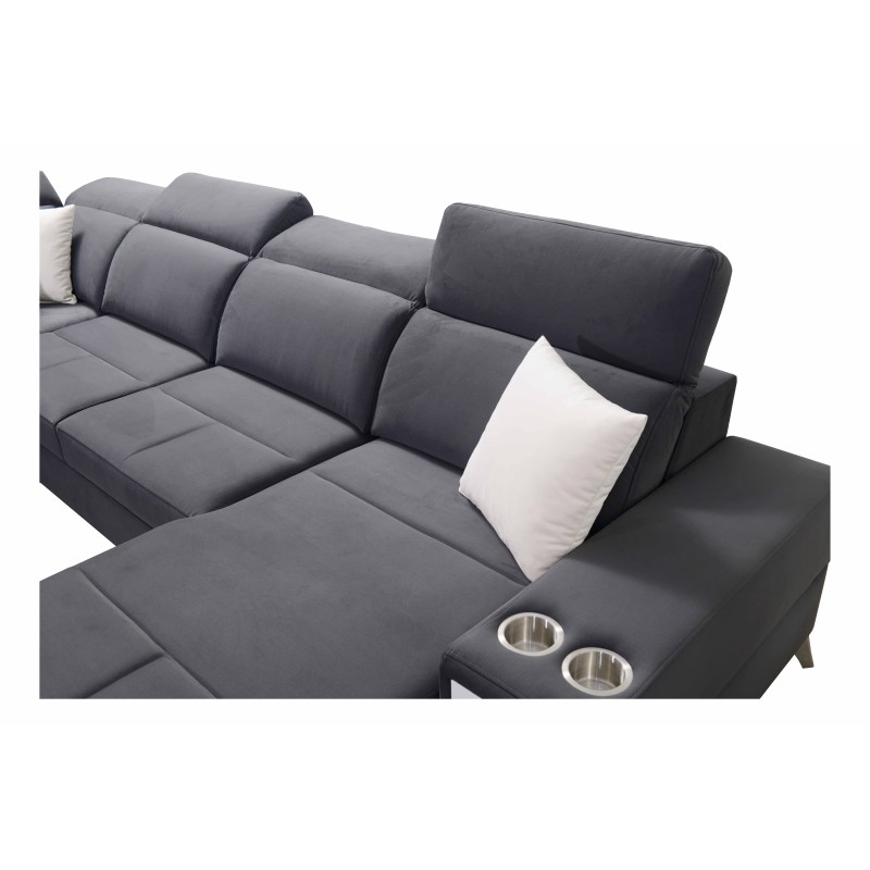 U-shaped Porto IV sectional sofa with a sleeping function - high-quality Velvet fabric | Hydrophobic, Casablanca 2301