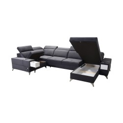 U-shaped Porto IV sectional sofa with a sleeping function - high-quality Velvet fabric | Hydrophobic, Casablanca 2301