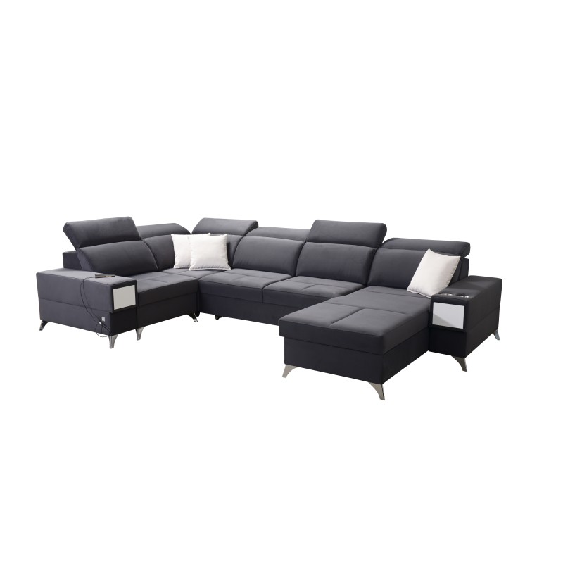 U-shaped Porto IV sectional sofa with a sleeping function - high-quality Velvet fabric | Hydrophobic, Casablanca 2301