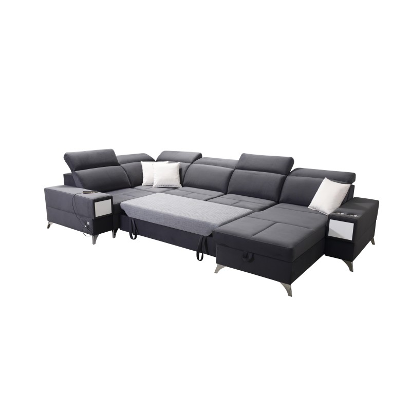 U-shaped Porto IV sectional sofa with a sleeping function - high-quality Velour fabric | Hydrophobic, Casablanca 2304