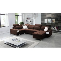 U-förmiges Ecksofa Porto IV mit Schlaffunktion - Hochwertiger Samtstoff | Hydrophob, Casablanca 2307