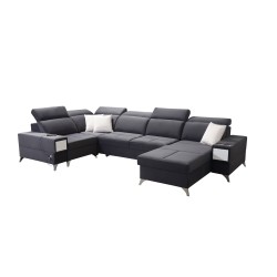 Porto IV U-shaped corner sofa with sleeping function - high-quality Velour fabric | Water-repellent, Casablanca 2307