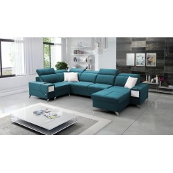 U-shaped Porto IV corner sofa with sleeping function - high-quality Velvet fabric | Hydrophobic, Casablanca 2313