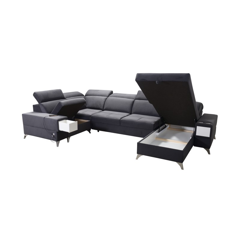 Porto IV U-shaped corner sofa with sleeping function - high-quality Velvet fabric | Hydrophobic, Casablanca 2314