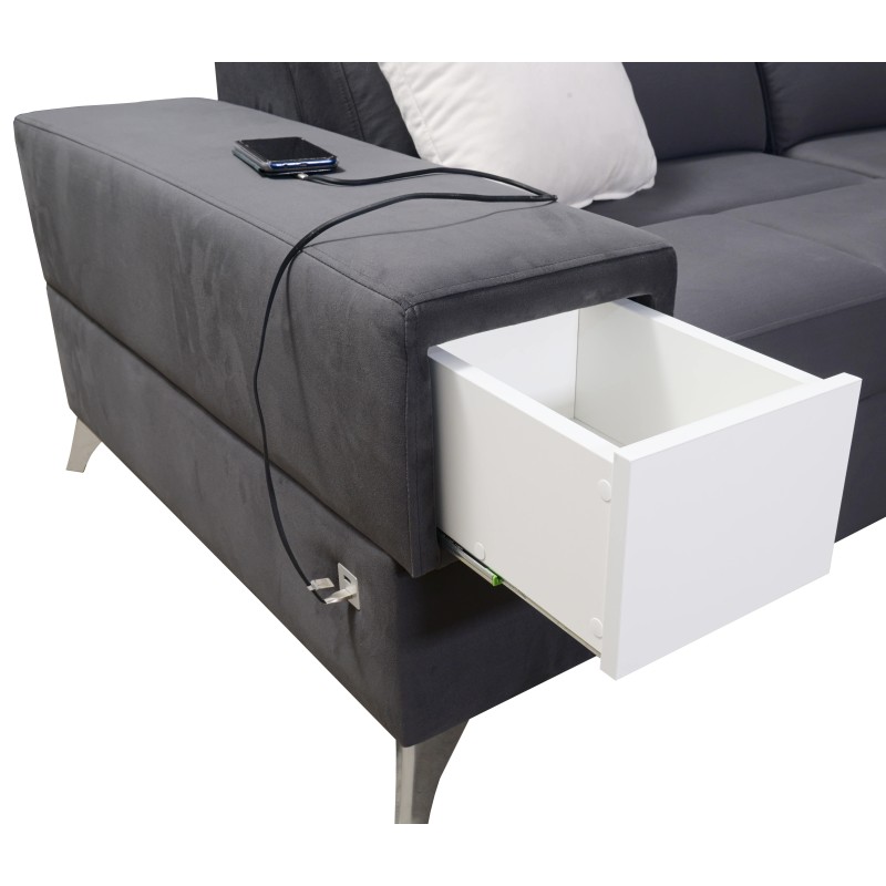 U-shaped Porto IV sectional sofa with sleeping function - high-quality Velvet fabric | Hydrophobic, Casablanca 2316