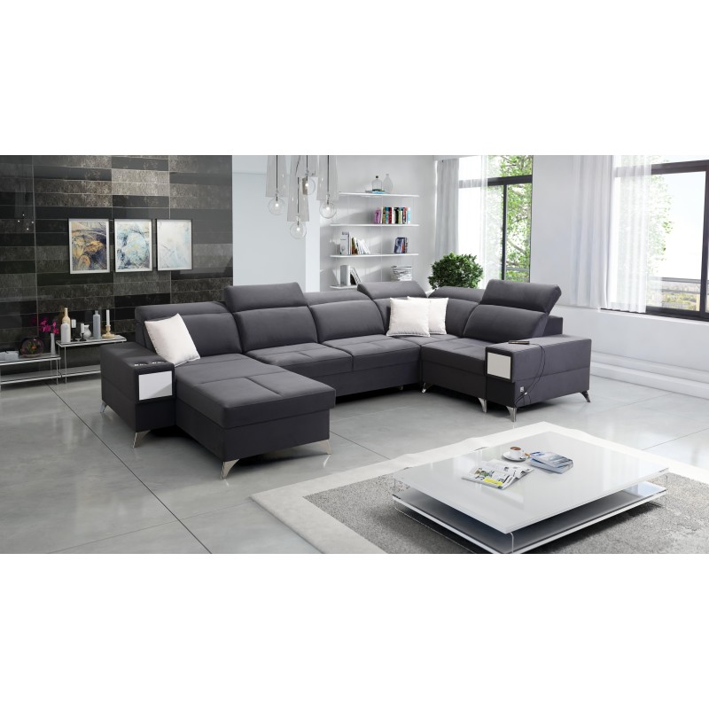 U-shaped corner sofa Porto IV with a sleeping function - high-quality Velour fabric | Hydrophobic, Casablanca 2315