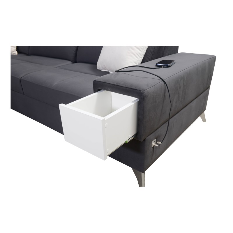 Sofá esquinero en forma de U Porto IV con función de cama - alta calidad de tela de terciopelo | Hidrofóbica, Casablanca 2315 Sofá esquinero en forma de U Porto IV con función de cama - alta calidad de tela de terciopelo | Hidrofóbica, Casablanca 2315