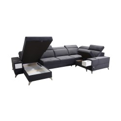 U-shaped corner sofa Porto IV with a sleeping function - high-quality Velour fabric | Hydrophobic, Casablanca 2315