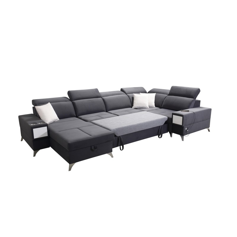 U-shaped Porto IV sectional sofa with a sleeping function - high-quality Velvet fabric | Hydrophobic, Casablanca 2301