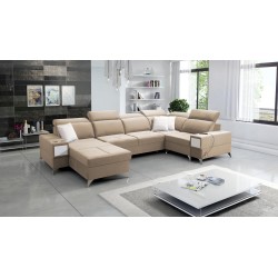 U-shaped Porto IV sectional sofa with a sleeping function - high-quality Velour fabric | Hydrophobic, Casablanca 2304