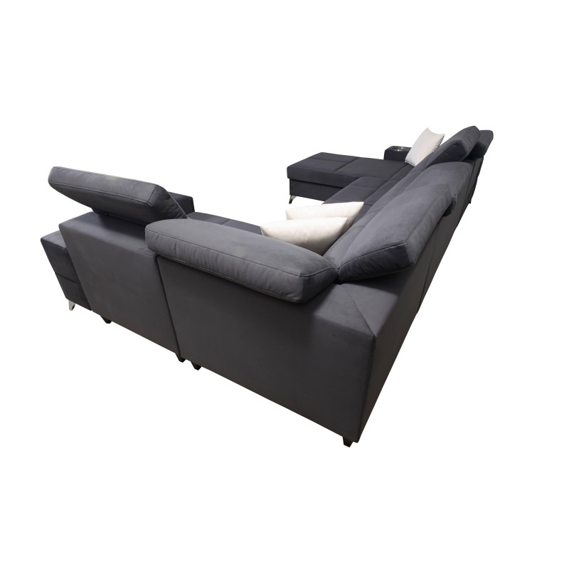 U-shaped Porto IV sectional sofa with a sleeping function - high-quality Velour fabric | Hydrophobic, Casablanca 2304