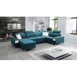 U-shaped Porto IV corner sofa with sleeping function - high-quality Velvet fabric | Hydrophobic, Casablanca 2313