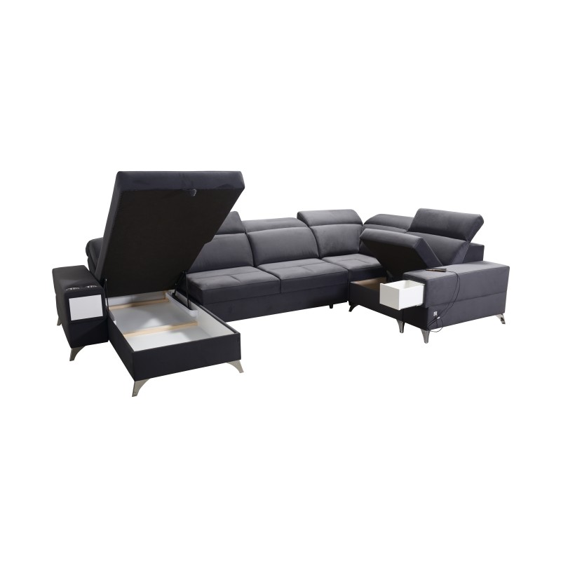 U-shaped Porto IV corner sofa with sleeping function - high-quality Velvet fabric | Hydrophobic, Casablanca 2313