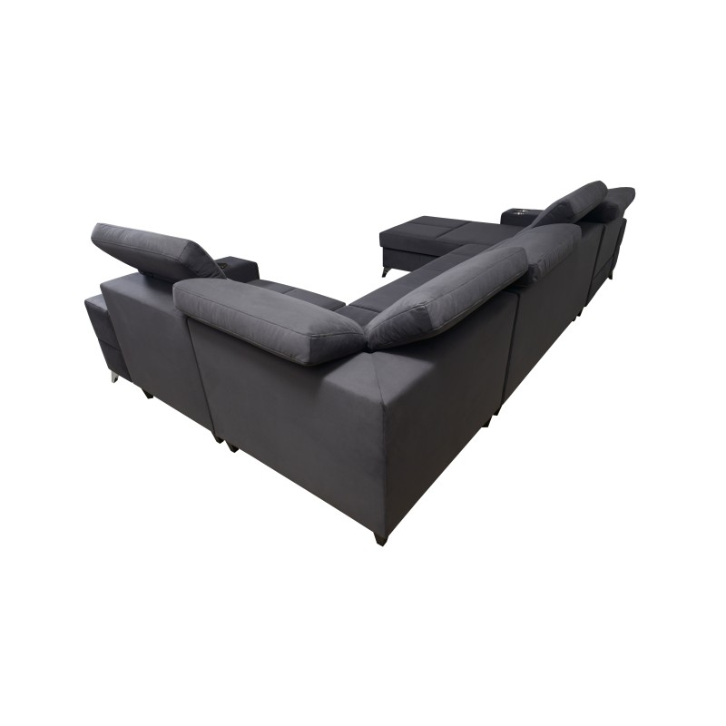 U-shaped Porto IV corner sofa with sleeping function - high-quality Velvet fabric | Hydrophobic, Casablanca 2313