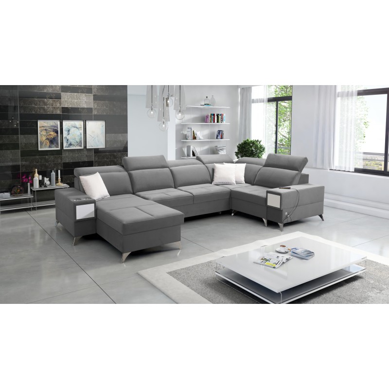Porto IV U-shaped corner sofa with sleeping function - high-quality Velvet fabric | Hydrophobic, Casablanca 2314