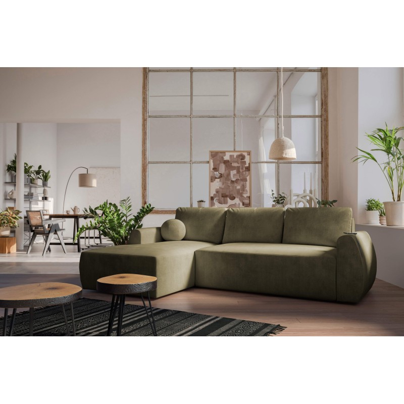 Nilo corner sofa with a sleeping function and USB port in Velvet fabric, Wave 11 - Comfort and style in one Nilo corner sofa with a sleeping function and USB port in Velvet fabric, Wave 11 - Comfort and style in one