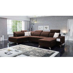 Luxury U-Shaped Corner Sofa Porto VI with Sleeping Function - Velvet | Hydrophobic, Casablanca 2307