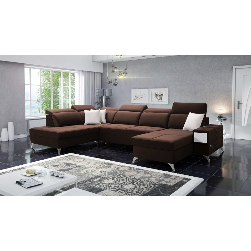 Luxury U-Shaped Corner Sofa Porto VI with Sleeping Function - Velvet | Hydrophobic, Casablanca 2307